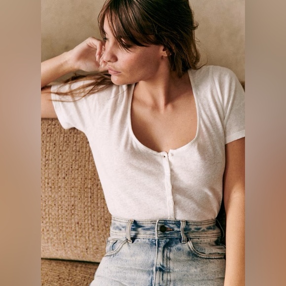 Sezane Tops - Sezane Milo T-Shirt in Ecru/Navy Striped, Size S